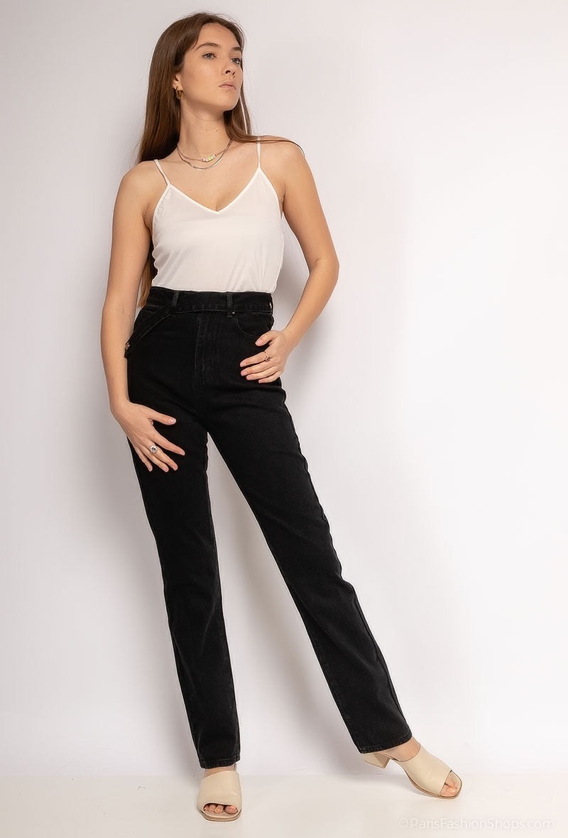 PANTALON JEANS - FAV  NOIRE TAILLE HAUTE