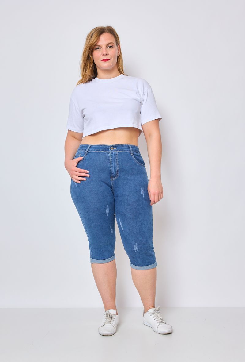 FÉMINITÉ REBELLE : LE PANTALON JEANS 3/4 GRIFFÉ PANTALON 3/4 BIG SIZE