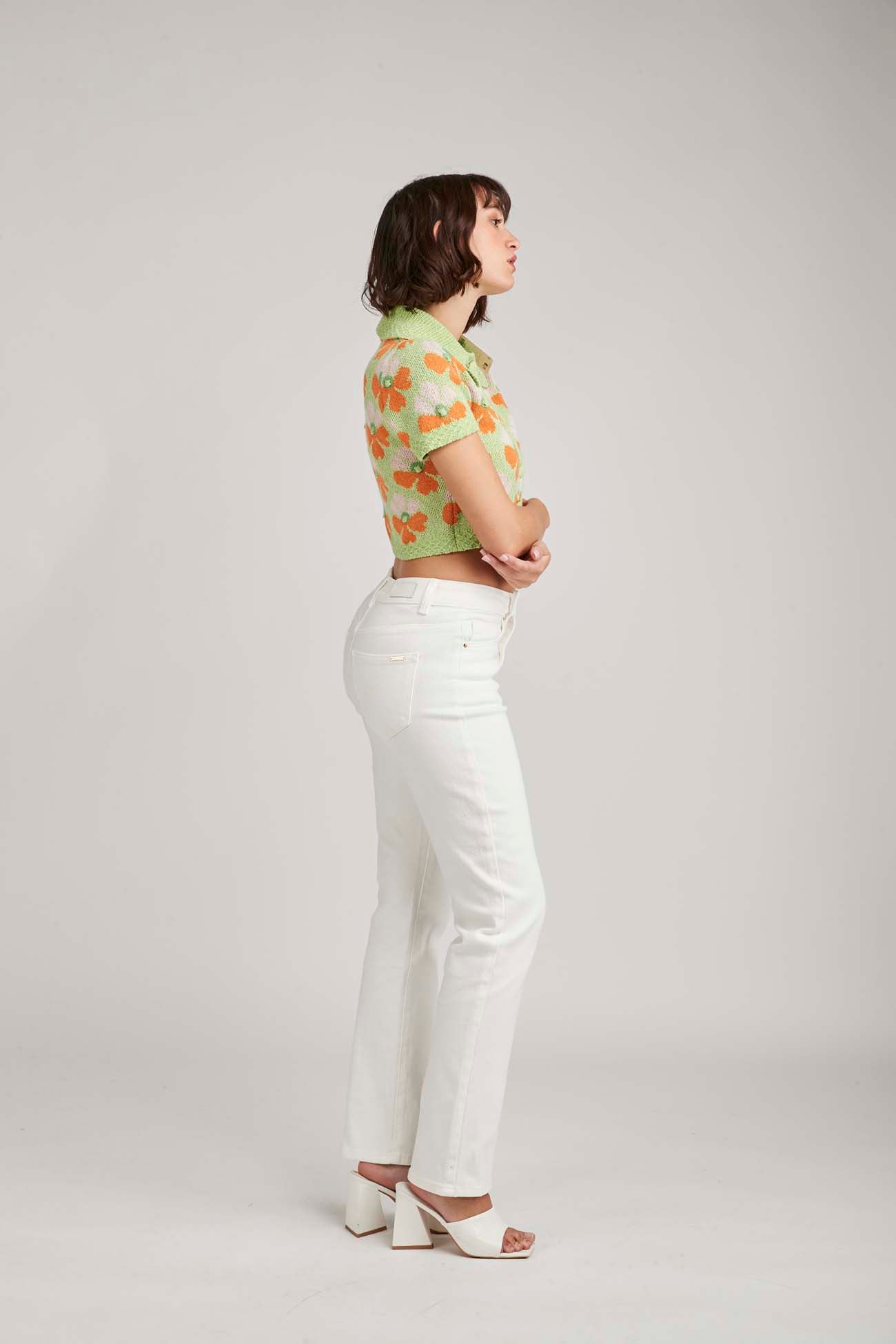 PANTALON JEANS DROIT TAILLE MI HAUTE BLANC-LAMYRA-MOM FIT / BOYFRIEND