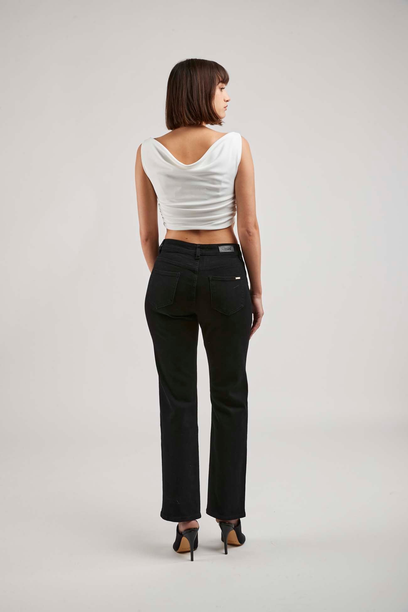 PANTALON JEANS DROIT AJOURÉ-LAMYRA-MOM FIT / BOYFRIEND