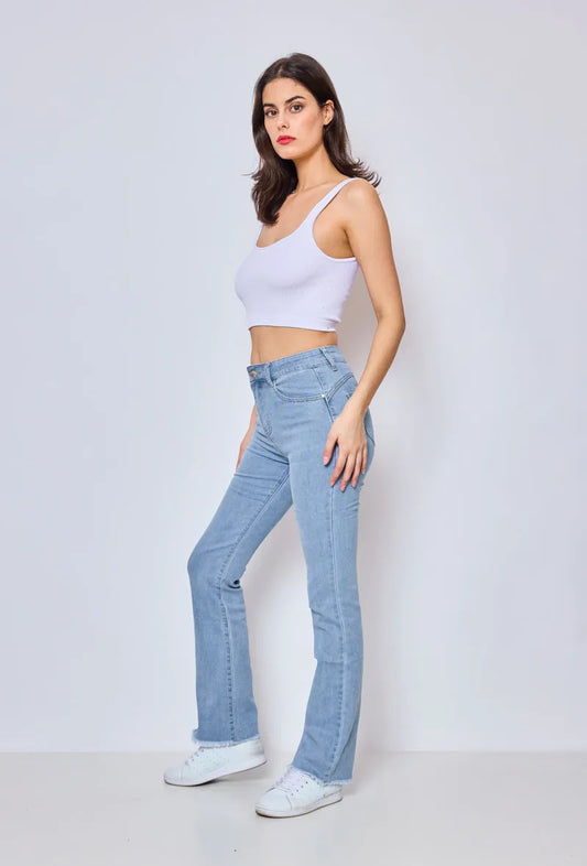 JEANS PANTALON FLARE ÉVASÉ EFFILOCHÉ