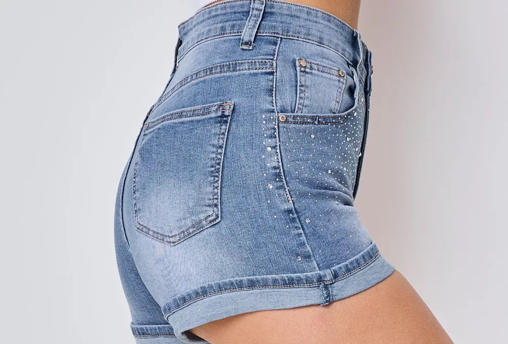 SHORT JEANS TAILLE HAUTE -PAILLETÉ