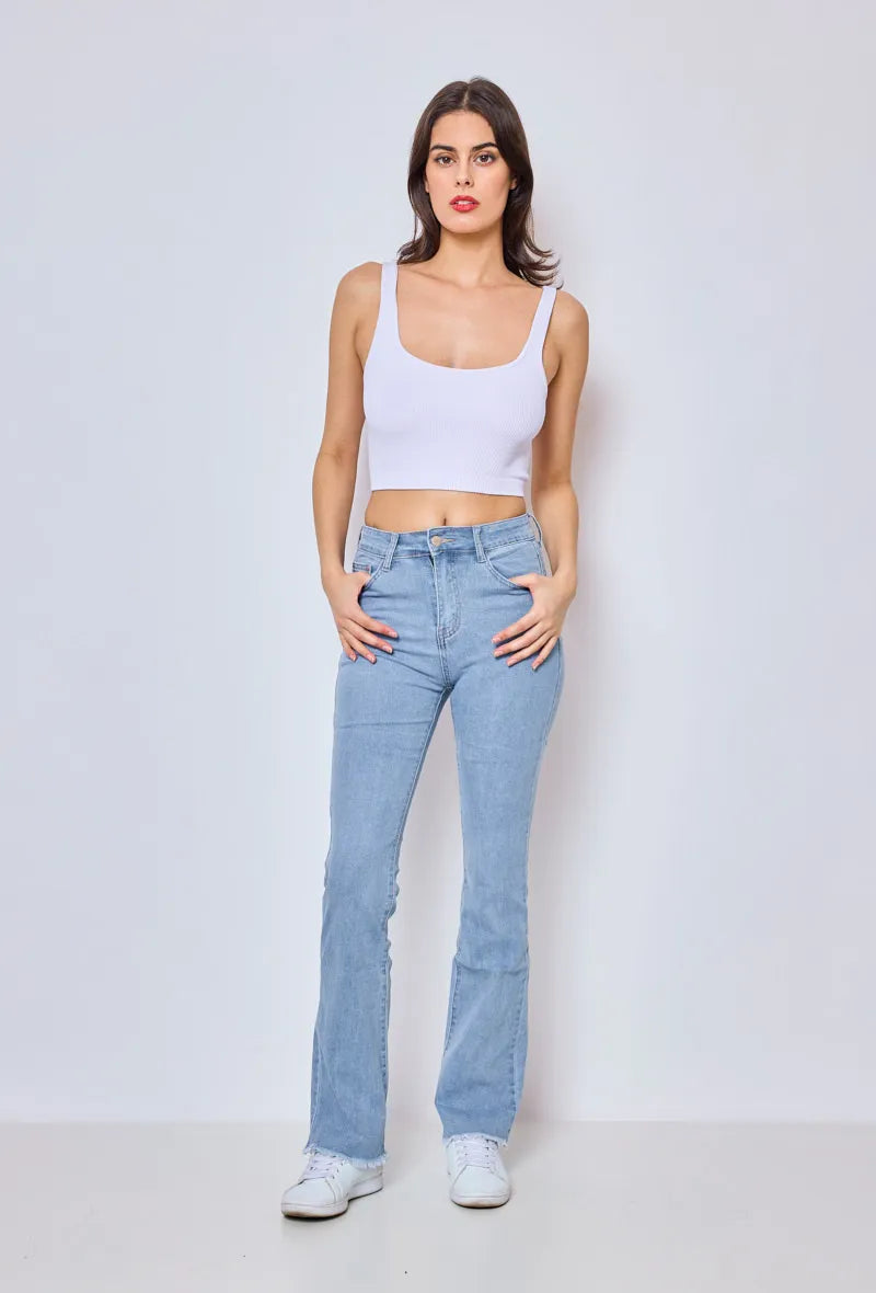 JEANS PANTALON FLARE ÉVASÉ EFFILOCHÉ