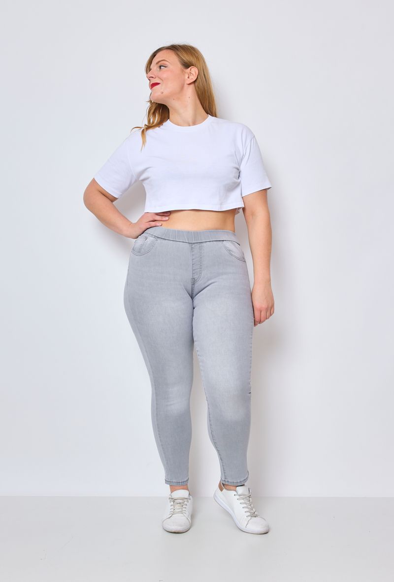 PANTALON JEANS GRIS ÉLASTIQUE TAILLE HAUTE