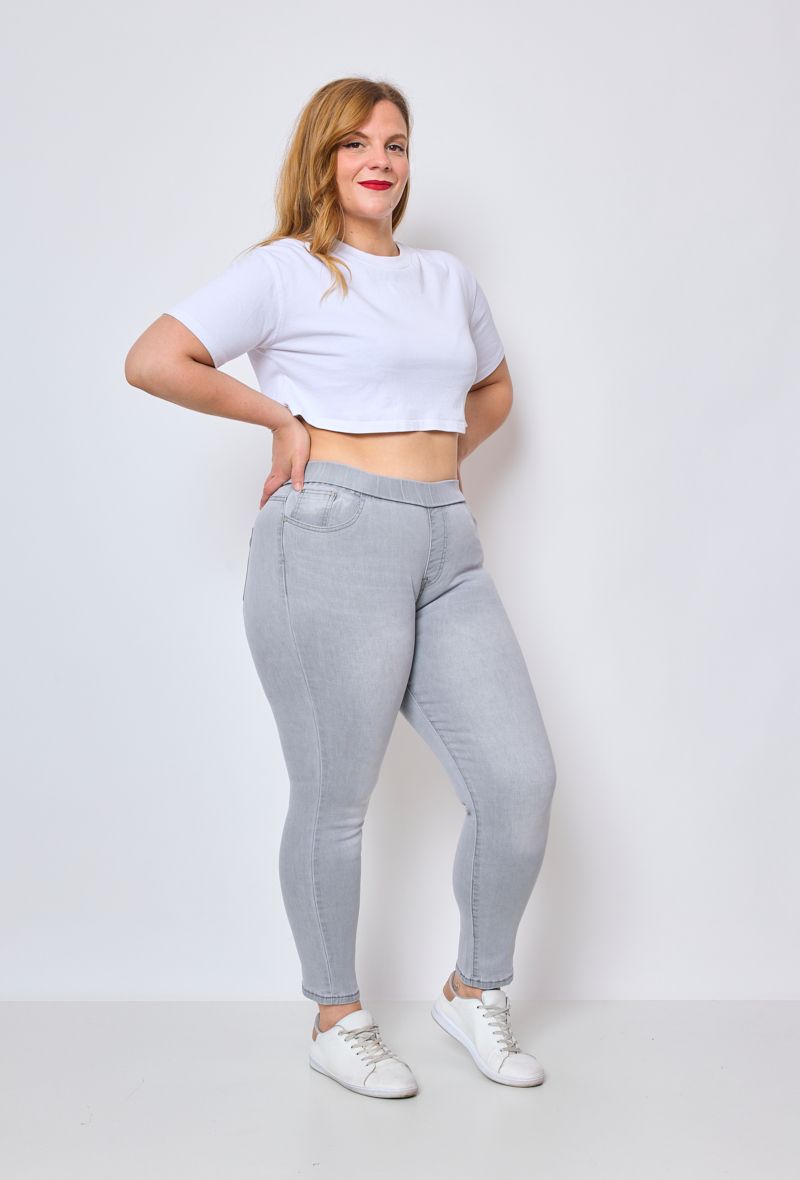 PANTALON JEANS GRIS ÉLASTIQUE TAILLE HAUTE