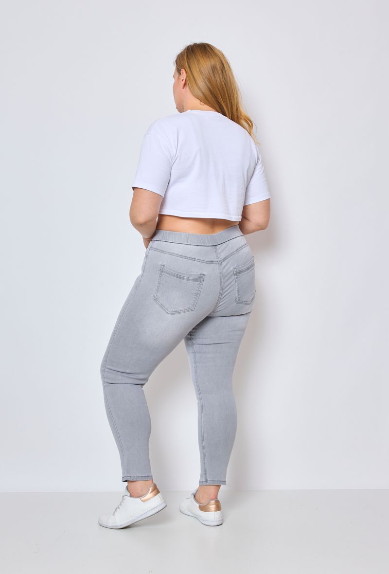 PANTALON JEANS GRIS ÉLASTIQUE TAILLE HAUTE