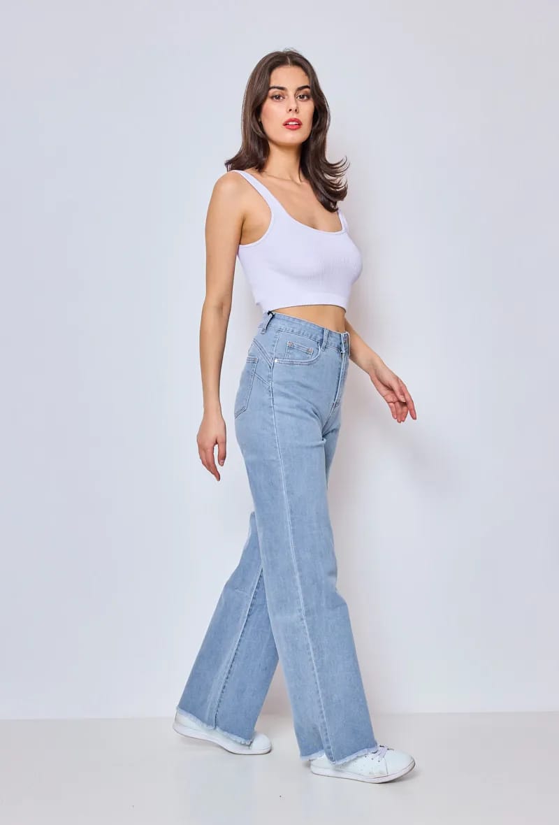 PANTALON JEANS DROIT ÉVASÉ ÉFFILOCHÉ