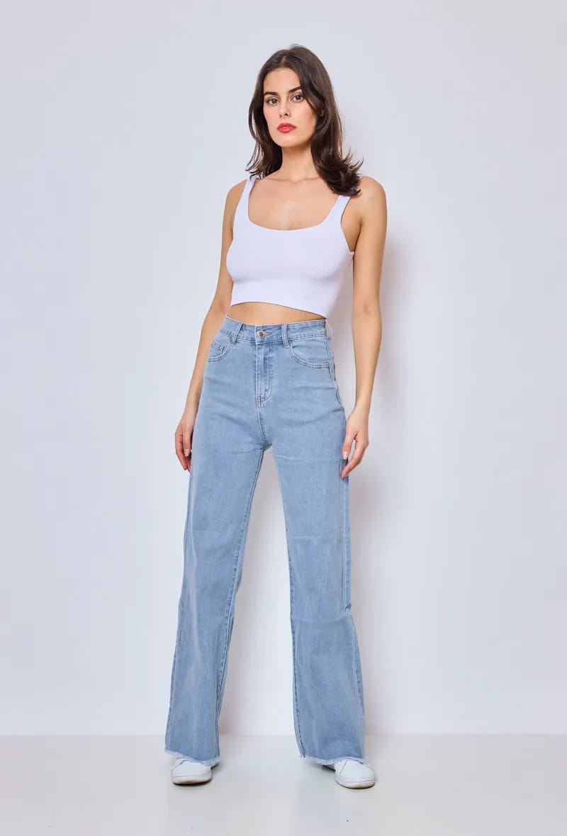 PANTALON JEANS DROIT ÉVASÉ ÉFFILOCHÉ