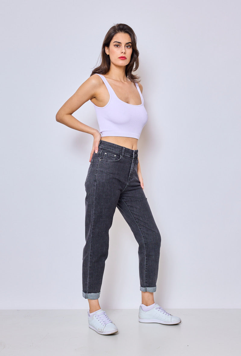 PANTALON JEANS MOM FIT GRIS FONCÉ