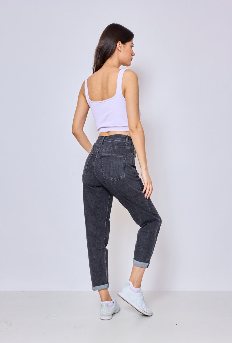 PANTALON JEANS MOM FIT GRIS FONCÉ