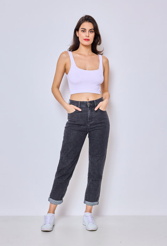 PANTALON JEANS MOM FIT GRIS FONCÉ