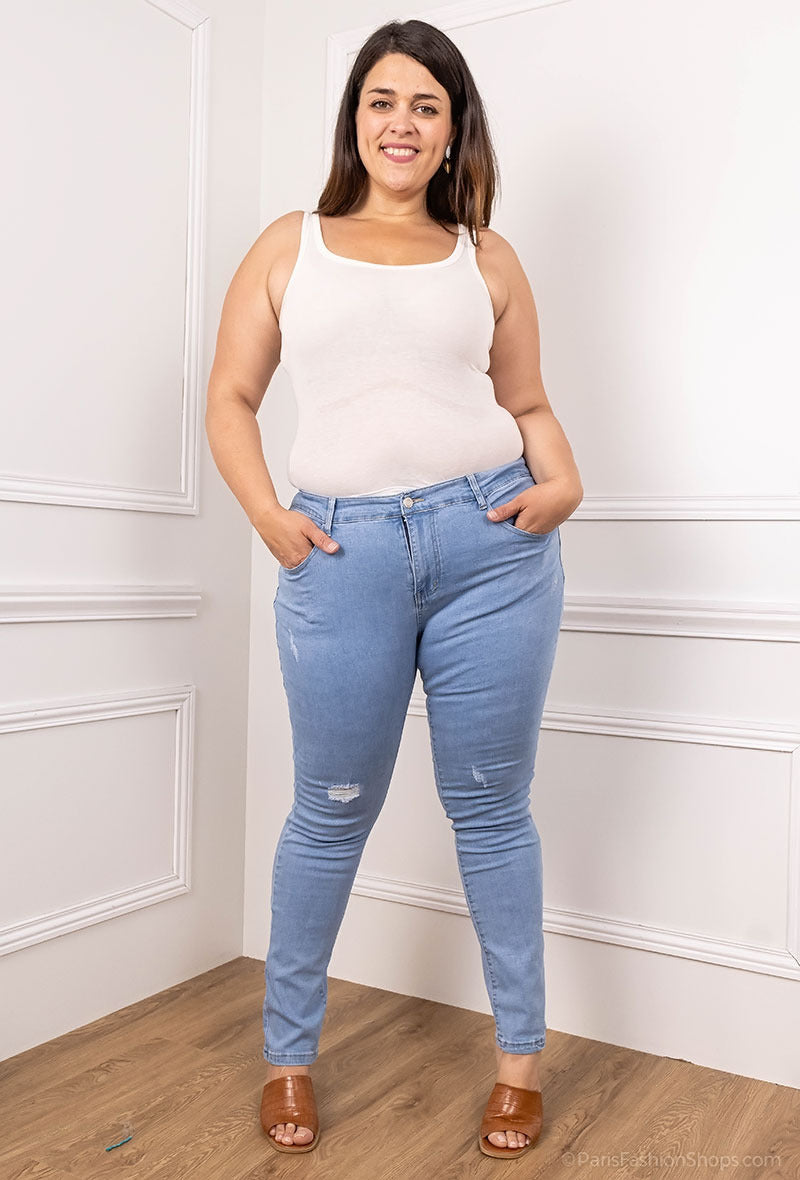 PANTALON JEANS SCULPTE ET DÉCHIRE : CURVY PUSH-UP PLUS SIZE